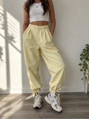 Vintage 90s HEAD Sportswear Yellow Utility Pants Cinch Hem Gorpcore